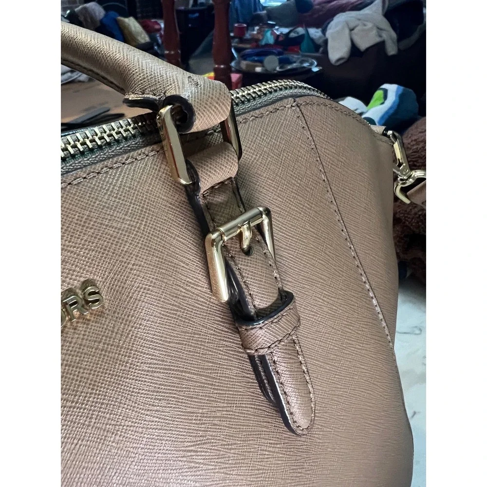 Michael Kors Saffiano Leather Satchel Bag Tan Gold Hardware Crossbody 30S4GTVS6L
